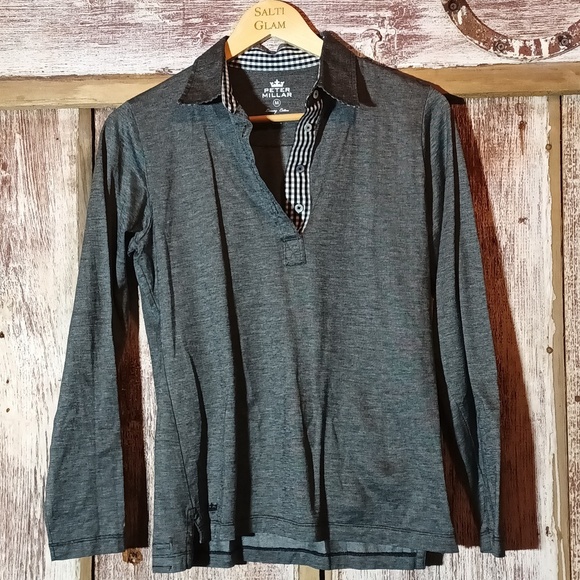 Peter Millar Tops - Petar Millar luxury mercenized cotton gingham lined collar button closure M